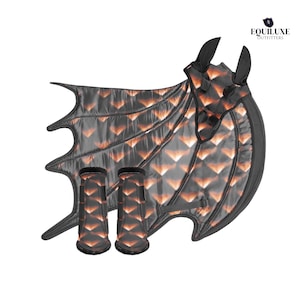 Dragon Wings Horse Saddle Pad Set – Multicolor Quilted Saddle Pad with Matching Ear Bonnet & Brushing Boots