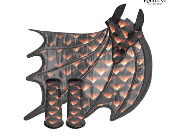 Multicolor Dragon Quilted Horse Saddle Pad Set with Matching Ear Bonnet and Boots