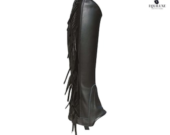 Black Leather Fringe Half Chaps