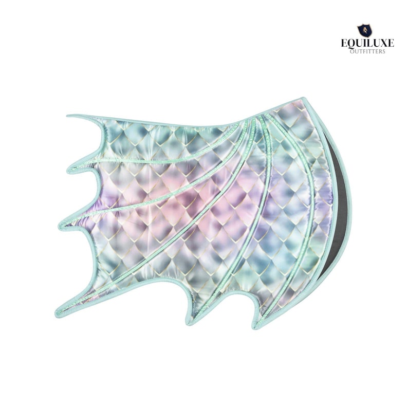 Fantasy equestrian saddle pad with pastel scale design and matching boots