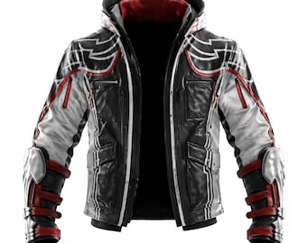 Jin Kazama Leather Jacket Biker Jacket Cosplay Costume Custom Leather Jacket Red Black Leather Bomber