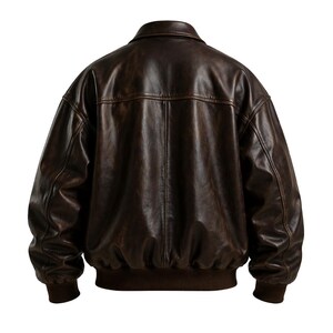 Oversized 90s Bomber Leather Jacket Vintage Leather Bomber for Men Classic Biker Jacket Brown Leather Outerwear