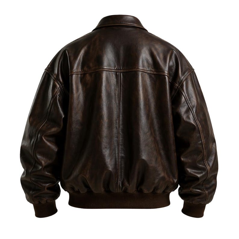 Oversized 90s Bomber Leather Jacket Vintage Leather Bomber for Men Classic Biker Jacket Brown Leather Outerwear