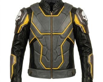 Helldivers 2 B01 Inspired Leather Jacket  Futuristic Tactical Armor Cosplay Biker Costume Yellow & Black Sci-Fi Gaming Jacket