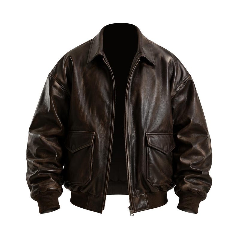 Oversized 90s Bomber Leather Jacket Vintage Leather Bomber for Men Classic Biker Jacket Brown Leather Outerwear