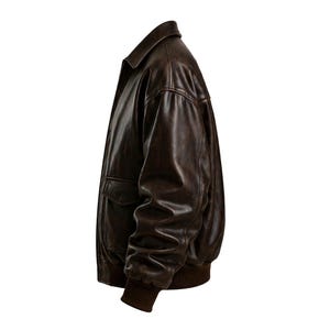 Oversized 90s Bomber Leather Jacket Vintage Leather Bomber for Men Classic Biker Jacket Brown Leather Outerwear