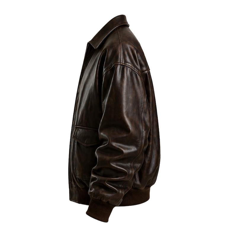 Oversized 90s Bomber Leather Jacket Vintage Leather Bomber for Men Classic Biker Jacket Brown Leather Outerwear