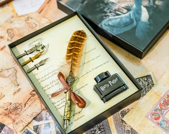 Custom Quill Feather Pen and Inks Set, Personalized Calligraphy Writing Pen, Harry Fans Gift