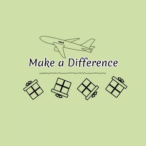 Puede incluir: Un gr&aacute;fico verde claro que presenta un dibujo lineal negro de un avi&oacute;n sobre el texto "Make a Difference" en una fuente serif negra. Debajo del texto, cuatro cajas de regalo dibujadas con l&iacute;neas negras y lazos est&aacute;n alineadas.