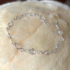 Raw Herkimer Diamond Bracelet, 925 Sterling Silver Bracelet, Genuine Gemstone Bracelet, Women Silver Bracelet, Handmade Jewelry Bracelet