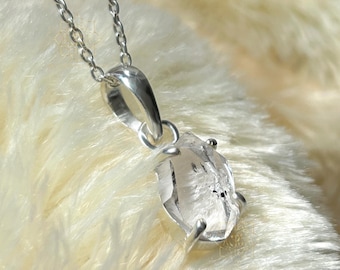 Herkimer Diamond Necklace: Raw Crystal Sterling Silver Pendant, April Birthstone