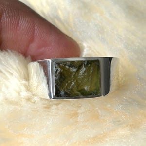 Raw Moldavite Signet Ring: 925 Sterling Silver, Handmade Jewelry