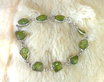 Bracelet péridot non coupé, bijoux en argent sterling faits main avec pierres précieuses brutes, bracelet pour cadeau