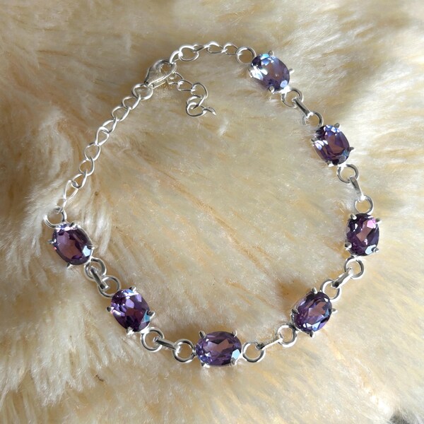 Vintage Oval Alexandrit Armband, 925 Sterling Silber, Hochzeitsschmuck für Sie