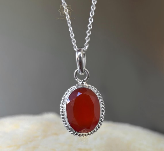 Natural Red Yemeni Aqeeq Necklace: 925 Sterling Silver Handmade Pendant