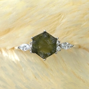 Handmade Hexagon Moldavite Ring: 925 Sterling Silver Gemstone