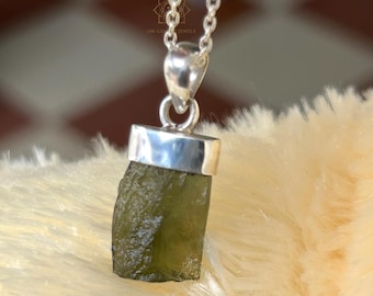 Raw Moldavite Pendant: Authentic Czech Meteorite, Sterling Silver