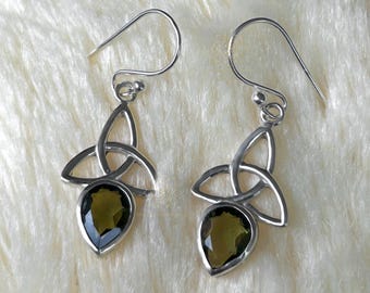 Teardrop Moldavite Earrings: 925 Sterling Silver Dangle Gemstone