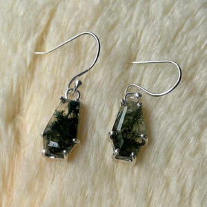 Natural Moss Agate Earrings, Coffin Shape Earrings, 925 Sterling Silver, Everyday Earrings, Earrings, Anniversary Earrings, Gift For Women