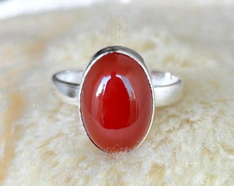 Anello in agata rossa: cabochon in argento sterling 925 fatto a mano, Aqeeq yemenita