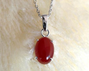 Natural Red Yemeni Aqeeq Necklace: 925 Sterling Silver Handmade Pendant