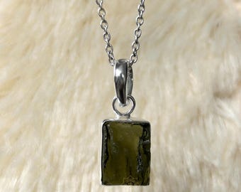 Authentic Czech Moldavite Necklace: Sterling Silver Pendant