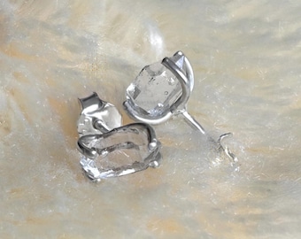 Herkimer Diamond Stud Earrings: Raw Sterling Silver Quartz