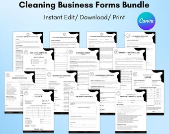 Reinigung von Business Forms Bundle, Kundenvertrag, Checklisten (Canva Editierbar)