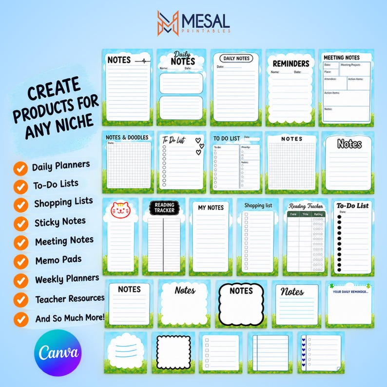 Notepad Template Bundle Canva Editable Printable Note Pad Layout Daily ...