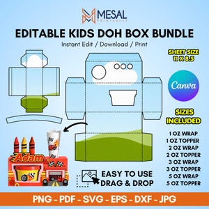 Plantilla para caja de plastilina infantil, plantilla editable de Canva para empaque de plastilina, caja de actividades, recuerdo de fiesta, envoltorio imprimible para caja de crayones, plantilla para manualidades DIY