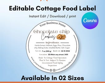 Plantilla editable de etiqueta para galletas, empaque de panadería (Canva, PDF)