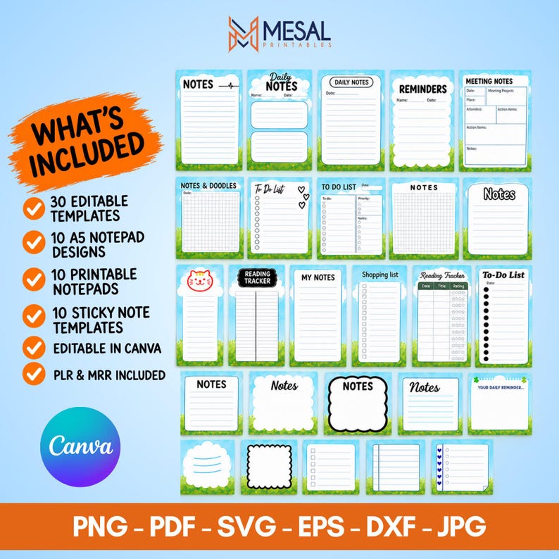 Notepad Template Bundle Canva Editable Printable Note Pad Layout Daily ...