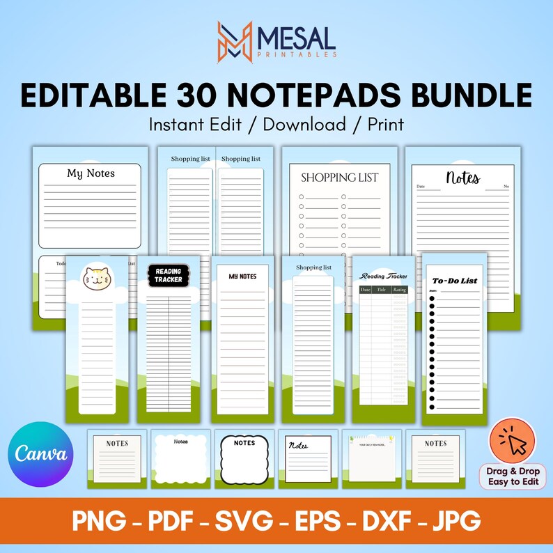 Notepad Template Bundle Canva Editable Printable Note Pad Layout Daily ...