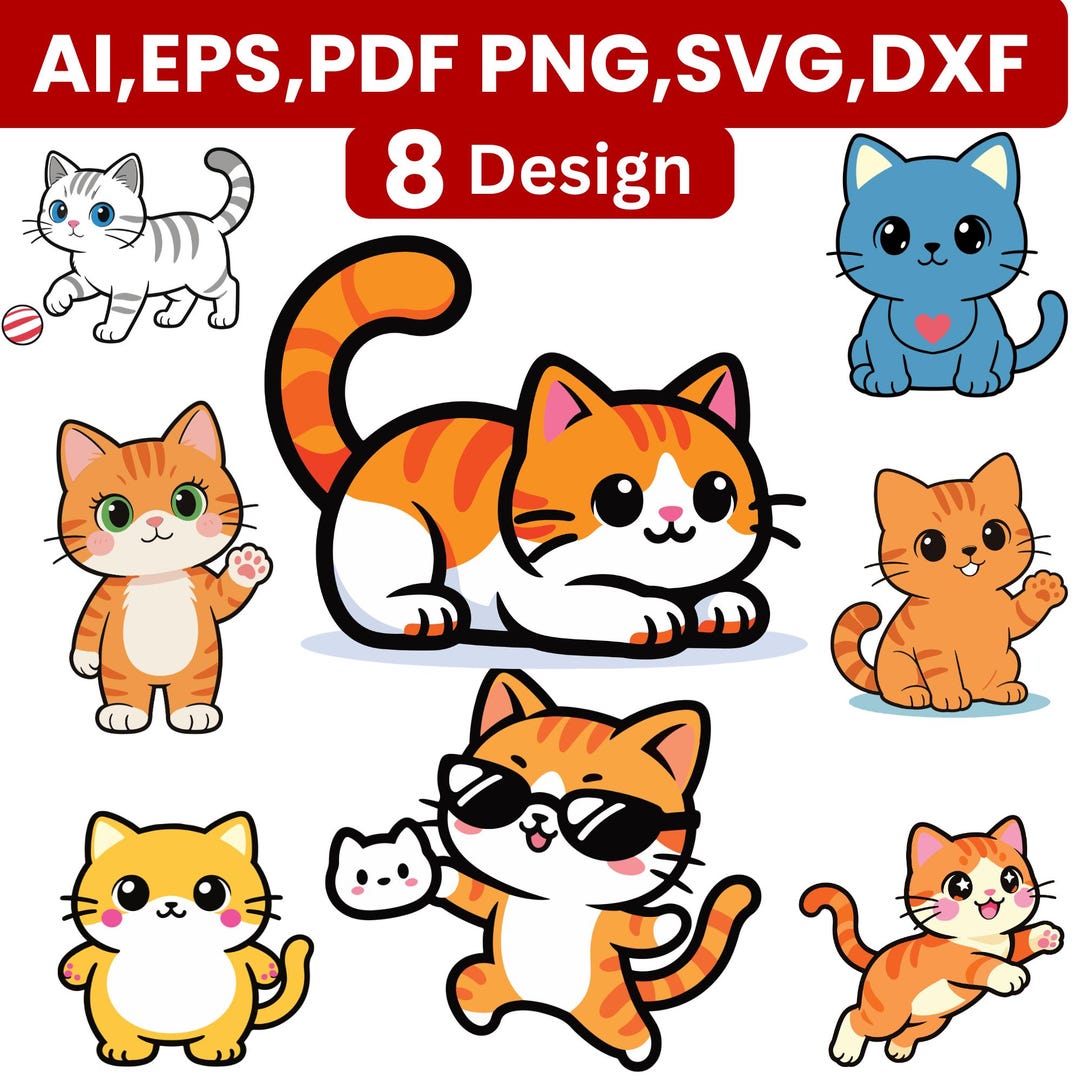 Cute Kitty Doll SVG PNG Bundle | Kawaii Cat Designs| Chibi Style ...