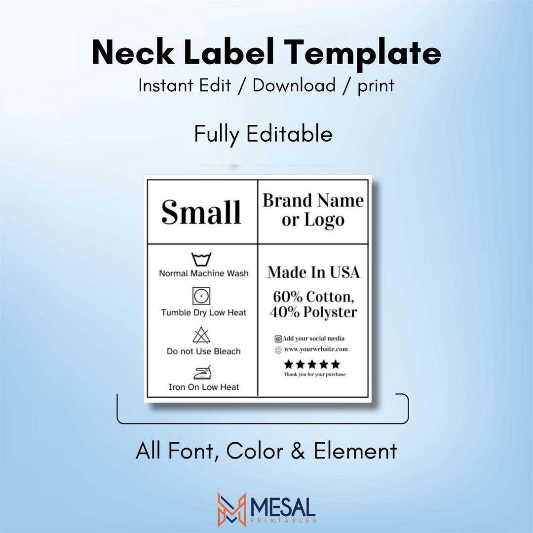 Editable Neck Label Template, Custom Clothing Tag Design (canva, 2x2 ...