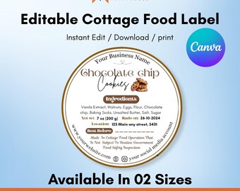 Plantilla de etiqueta para galletas caseras, pegatinas editables para panadería (descarga digital)