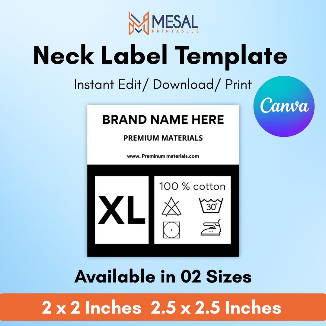 Sample Neck Label Neck Label Template, Custom Clothing Tag (canva Editable, Digital ...