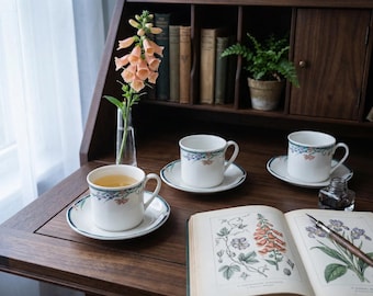 Vintage Royal Doulton Juno Teacup and Saucer Set of 4 | English Bone China | Floral Tea Set