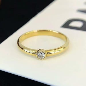 0.20 CT Round Cut Solitaire Ring, Bezel Set Lab Grown Diamond Yellow Gold Ring, EF/VVS Minimalist Stacking Engagement Jewelry, Gifted Item
