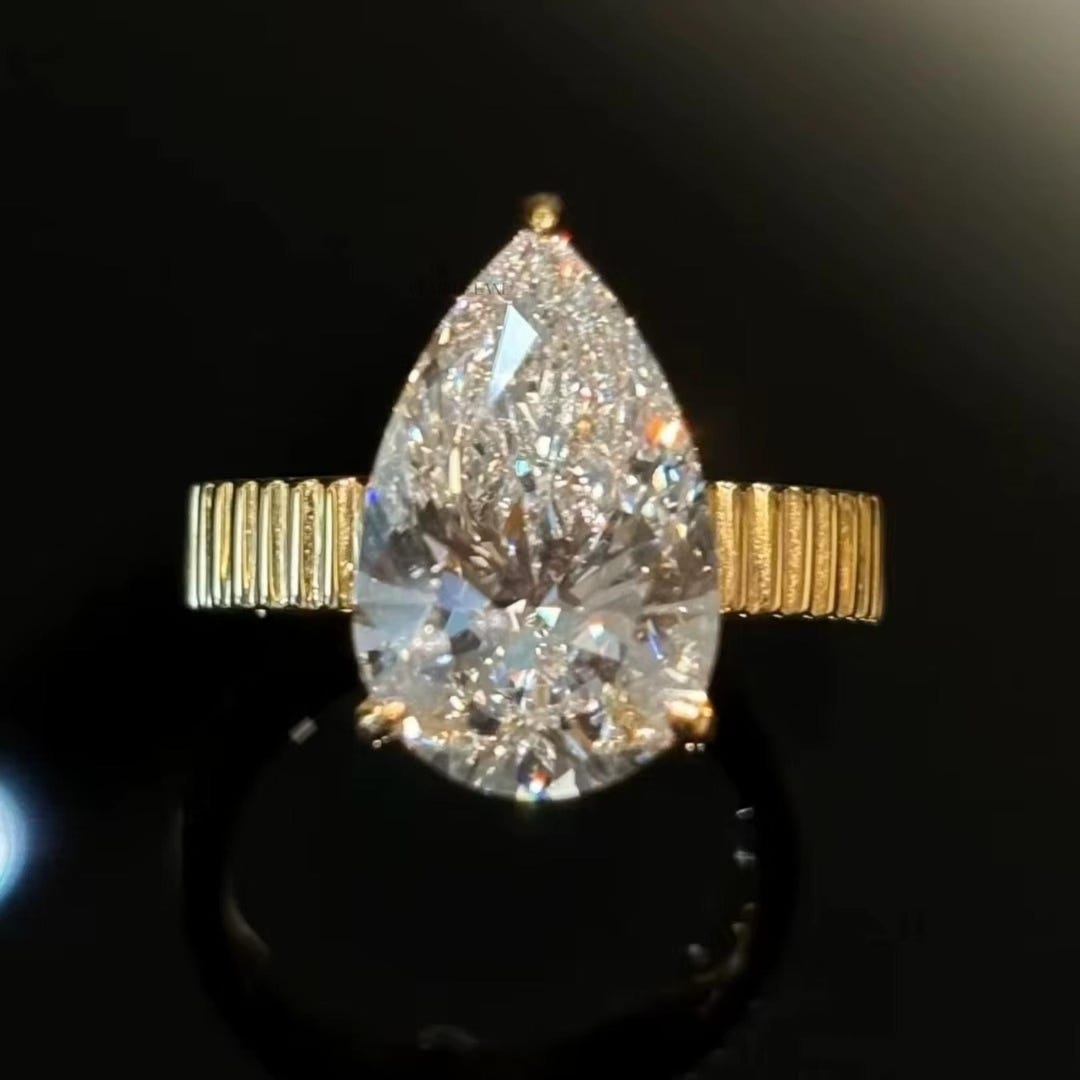 5 Carat Pear Shape Lab Grown Diamond Solitaire Ring / Cigar Band ...