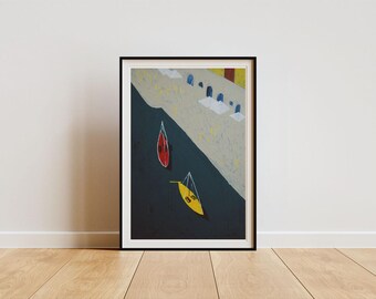 Lámina Giclée de Barcos de Oporto – Pintura colorida de la costa portuguesa (A4)