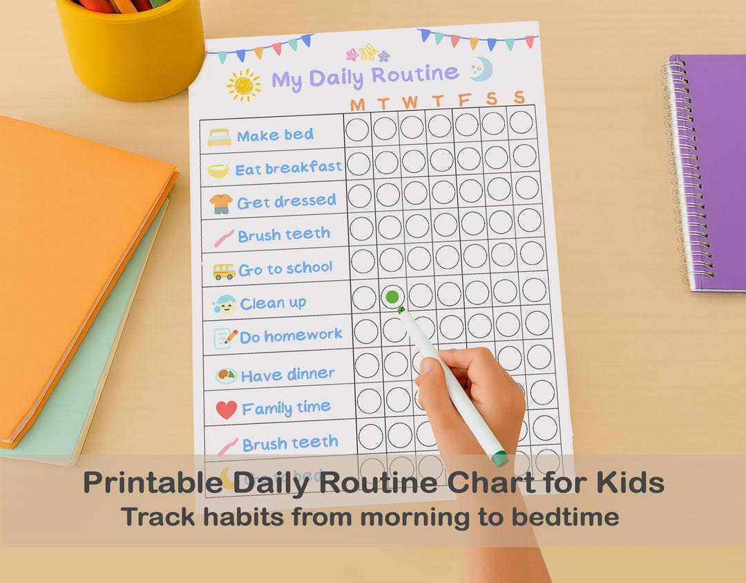 My Daily Routine Chart for Kids – Printable Chore Chart, Daily Task ...