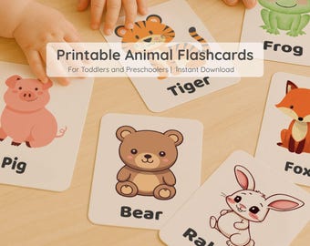 Printable Animal Flashcards for Toddlers – Pastel Educational Cards – Instant Download PDF