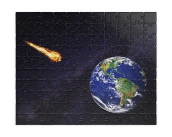 Rompecabezas espacial de la Tierra y el meteorito gigante - Rompecabezas de arte cósmico épico para adultos y niños / Utiliza el diseño de dominio público Q