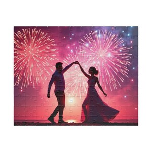 Add color to your precious time / Midnight Dance / Jigsaw Puzzle / Romantic Gift of Fireworks and Silhouettes / Uses Public Domain Q Design