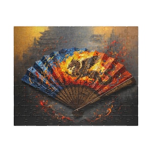 Dragon's Breath / Premium Jigsaw Puzzle / Burning Japanese Fan and Dragon Design / For Interior Decoration and Gifts / AI-Generated