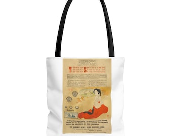 Bolsa de seda japonesa vintage con publicidad: bolsa ecológica con ciervos y hojas de otoño, estilo Meiji retro. Regalo moderno japonés.