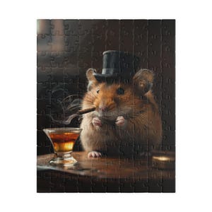 Rompecabezas de hámster elegante: Hámster caballero con sombrero de copa y cigarro | Regalo único de animales para adultos, arte divertido de roedores.
