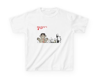 Camiseta infantil de Halloween/Zombi y Gato Negro / Ilustración de Monstruo Ropa Infantil Niños Niñas Lindo Terror / Usa Dominio Público Diseño Q