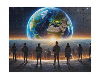 Nostalgia por la Tierra: Personas contemplando el planeta azul desde un nuevo mundo / Rompecabezas de ciencia ficción y fantasía